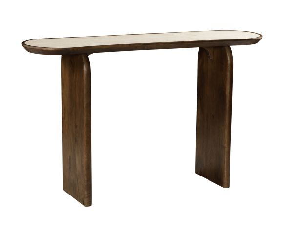 Console en bois foncé design organique "Netty" avec plateau effet travertin