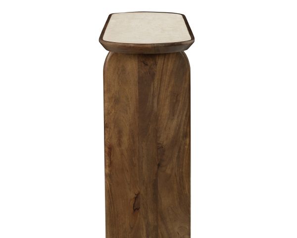 Console en bois foncé design organique "Netty" avec plateau effet travertin