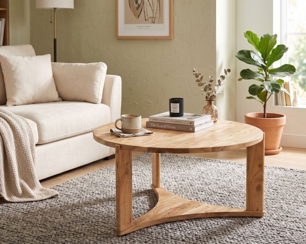 Table de salon ronde design épuré "Trudy" en acacia massif