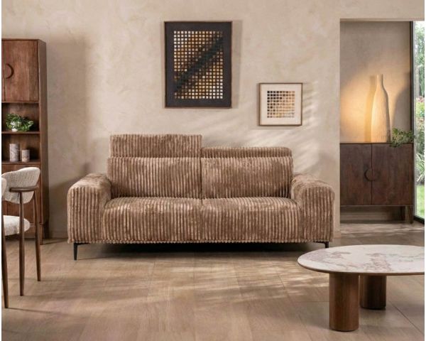 Canapé 3 places en velours larges côtes camel “Utsun” avec têtières relevables