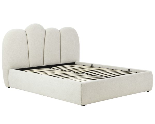 Cadre de lit 160 cm matelassé en tissu doux blanc tramé "Sweet Culture" formes organiques