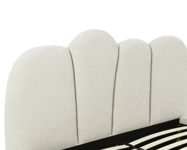 Cadre de lit 160 cm matelassé en tissu doux blanc tramé "Sweet Culture" formes organiques