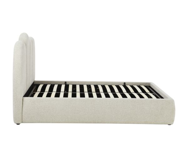 Cadre de lit 160 cm matelassé en tissu doux blanc tramé "Sweet Culture" formes organiques