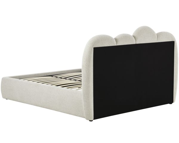 Cadre de lit 160 cm matelassé en tissu doux blanc tramé "Sweet Culture" formes organiques