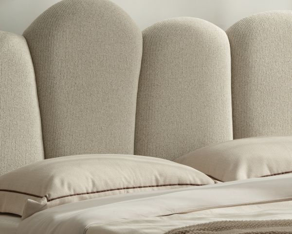 Cadre de lit 160 cm matelassé en tissu doux blanc tramé "Sweet Culture" formes organiques