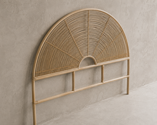 Tête de lit 140 cm style ethnique en rotin "Solira" forme arrondie