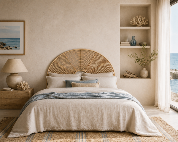 Tête de lit style ethnique en rotin "Solira" forme arrondie 160 cm