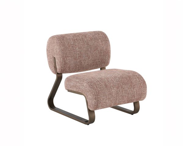 Fauteuil design rétro "Luno" en tissu bouclette brique et structure métal bronze