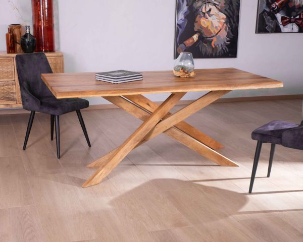 Table à manger en bois massif naturel pieds mikado Pop Vintage