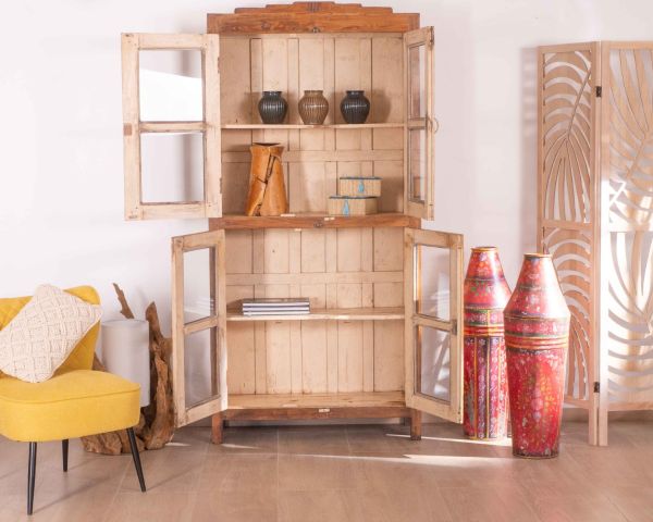 Grande armoire en bois recyclés avec portes vitrées Batti - 9090