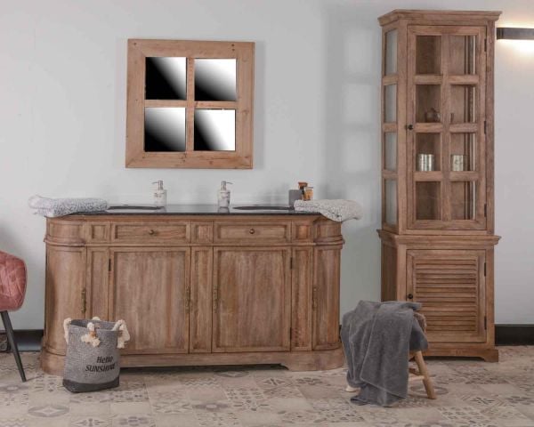 Meuble salle de bain 2 vasques en pierre noire et bois Églantine - 8044