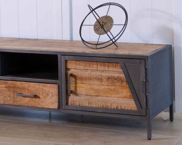 Meuble télé bois et métal gris style industriel "Vista" 150 cm