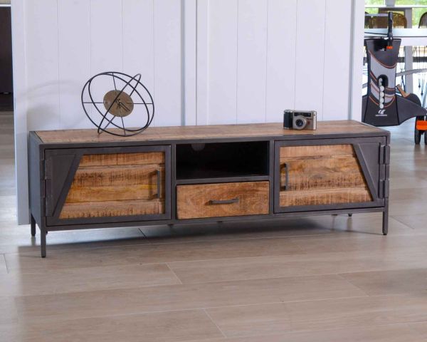 Meuble tv industriel en bois et métal gris Vista - 8935