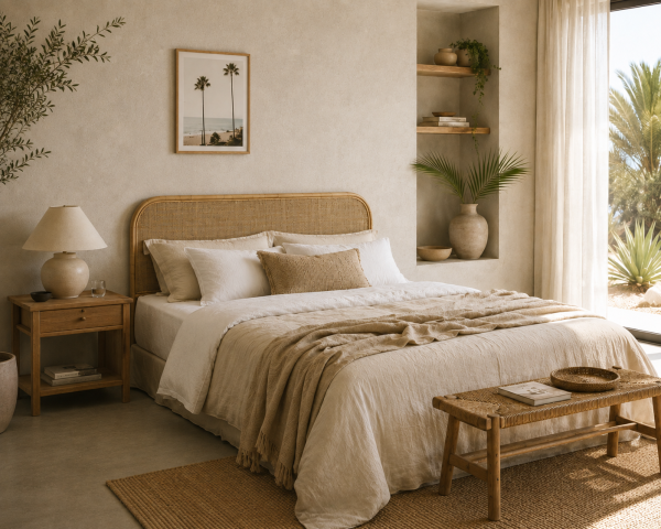 Tête de lit 140 cm en rotin style naturel et épuré "Solira"