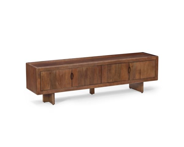 Meuble TV bas 4 portes 180 cm en manguier massif "Odessa" teinte noyer