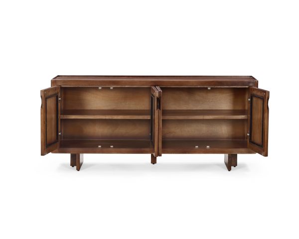 Enfilade esprit rétro chic 4 portes 180 cm en manguier massif teinte noyer "Odessa"