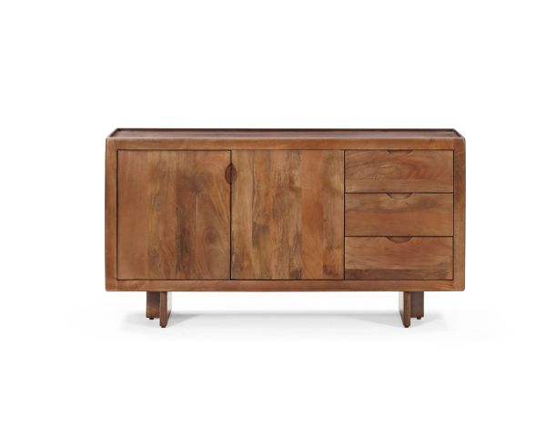 Bahut rétro 3 portes en manguier massif teinte noyer "Odessa" 150 cm