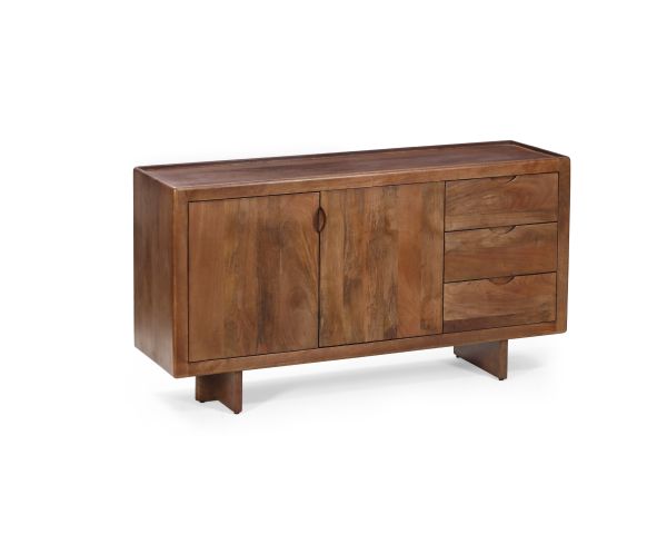 Bahut rétro 3 portes en manguier massif teinte noyer "Odessa" 150 cm