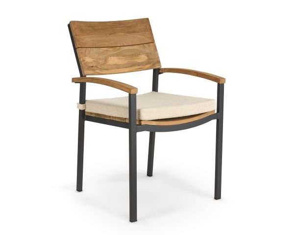 Chaise de jardin haut de gamme en teck et aluminium "Chair'ming" coussin en tissu bouclette écru