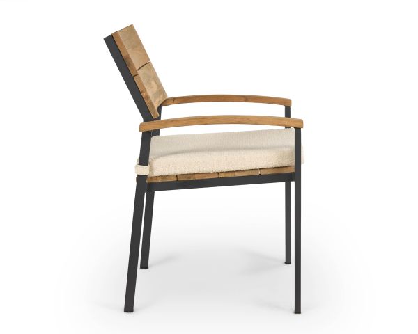 Chaise de jardin haut de gamme en teck et aluminium "Chair'ming" coussin en tissu bouclette écru