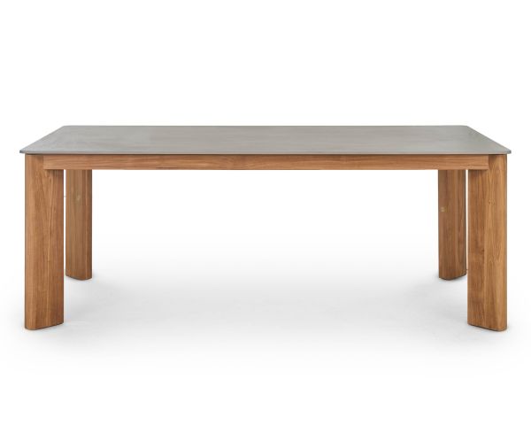 Table de repas 200 cm plateau céramique gris effet béton "Merik" en teck massif