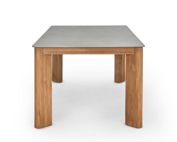Table de repas 160 cm plateau céramique gris effet béton "Merik" en teck massif
