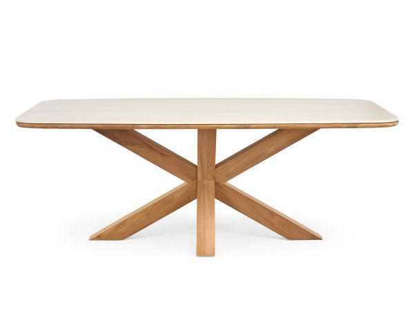 Table de jardin 200 cm en teck massif avec plateau céramique effet travertin "Avenor" piètement étoile