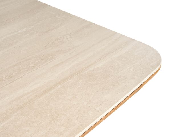 Table de jardin 200 cm en teck massif avec plateau céramique effet travertin "Avenor" piètement étoile