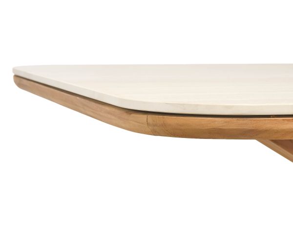 Table de jardin 200 cm en teck massif avec plateau céramique effet travertin "Avenor" piètement étoile