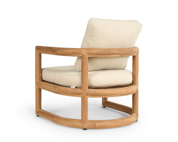 Fauteuil de jardin enveloppant "Alizé" en teck massif et coussins bouclette écru