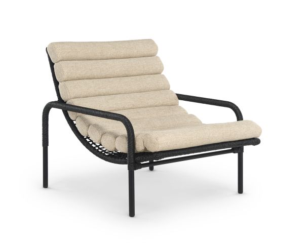 Fauteuil lounge esprit Riviera "Alizé" noir avec coussin matelassé écru