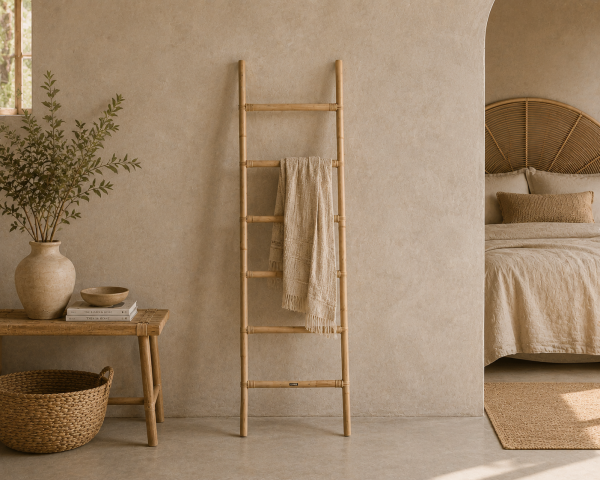 Échelle porte-serviettes en rotin naturel "Solira" 150 cm style épuré
