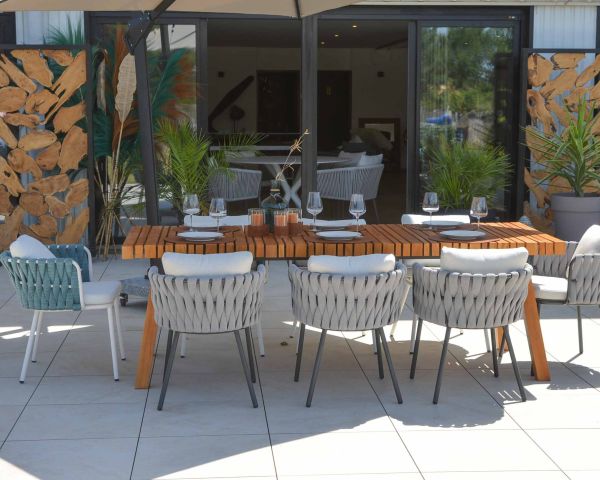 Lot 2 chaises de jardin design en alu, corde et tissu Chinon - 8977