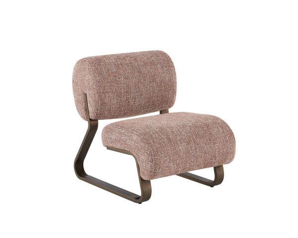 Fauteuil design rétro "Luno" en tissu bouclette brique et structure métal bronze