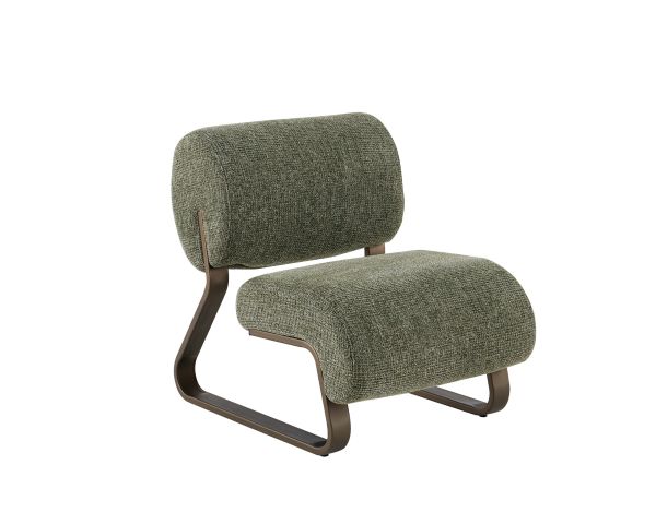 Fauteuil design moderne en tissu bouclette kaki "Luno" structure métal bronze