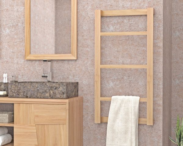 Porte-serviettes bois massif, étagère salle de bain