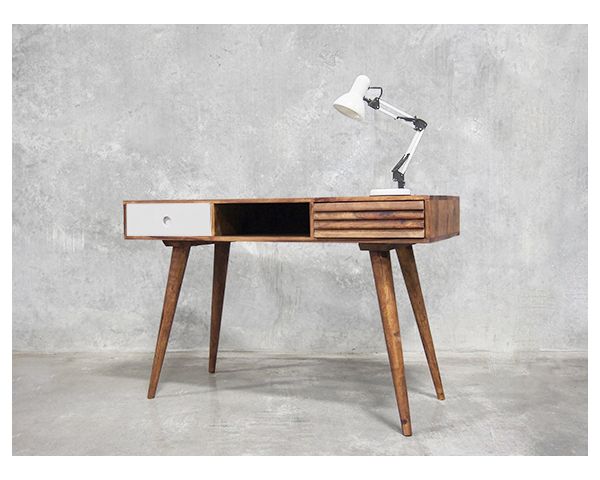 Bureau vintage en palissandre tiroirs gris et bois "Vintage grey"
