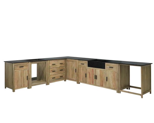 Meuble d'angle de cuisine en bois et pierre Grand Chef - 7740