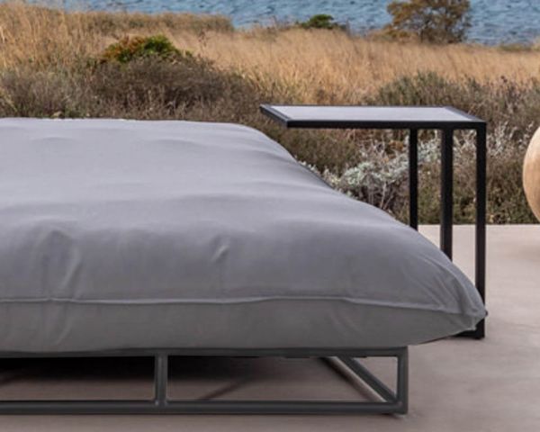 Bain de soleil double lounge en aluminium et tissu outdoor gris clair "Sipura Island"