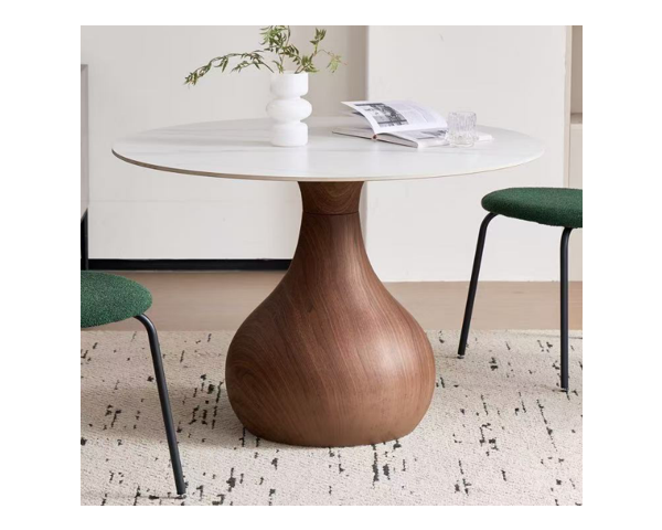 Table de repas esprit scandinave plateau rond en céramique "Cyléa" piètement effet bois