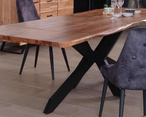 Table à manger industrielle en acacia et métal avec extensions - 8443