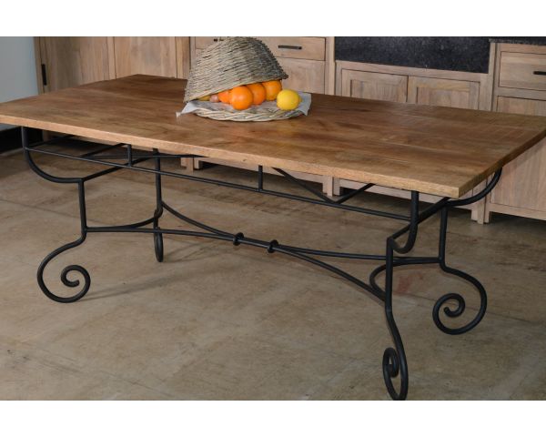 Table rectangulaire fer forgé bois massif "Campagne Antique" - 8143