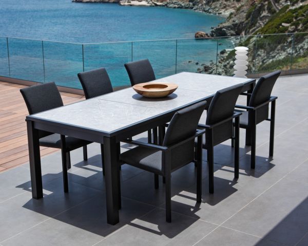 Table de jardin en alu noir, céramique et tissu Terrasse - 8331