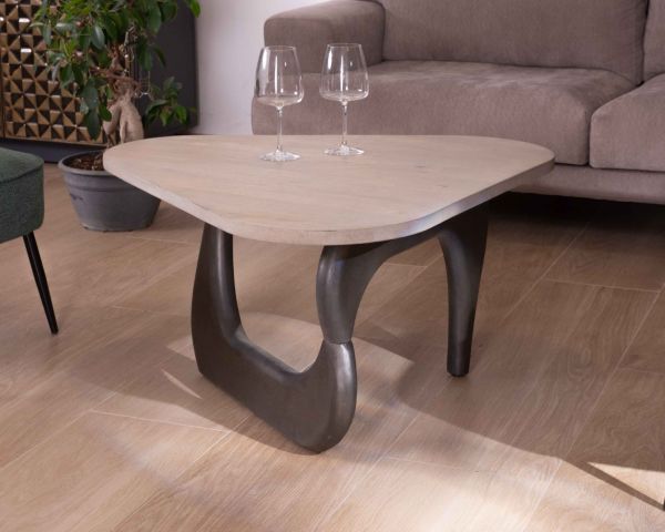 Table Basse Triangulaire En Verre Et Bois - Style Moderne Milieu Du Siècle, Pour Salon, Chambre Ou Bureau