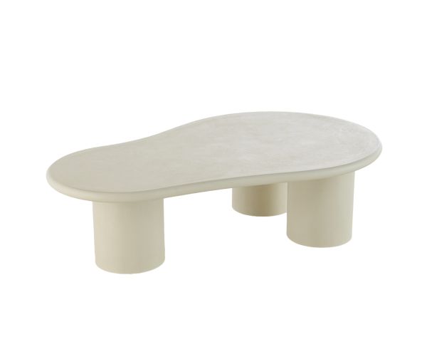 Table basse forme organique en micro-ciment teinté crème "Odyna"