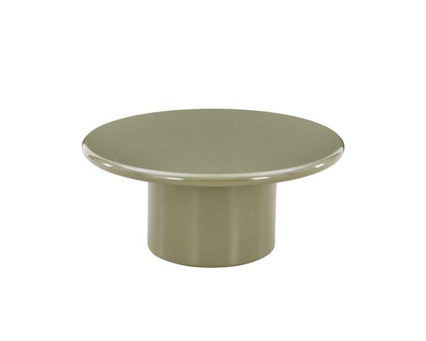 Table basse ronde 80 cm design minimaliste vert sauge laqué "Nalya" à pied central