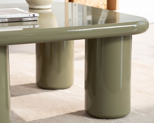 Table basse carrée 70 cm minimaliste vert sauge "Nalya" à piètement sculptural