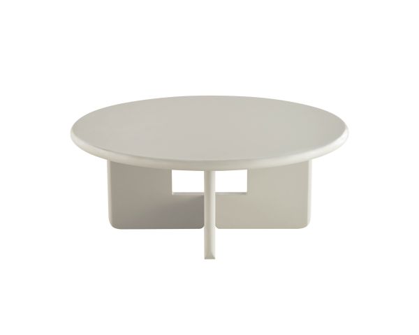 Table basse ronde 80 cm beige "Nalya" à piètement sculptural