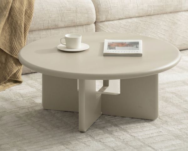 Table basse ronde 80 cm beige "Nalya" à piètement sculptural