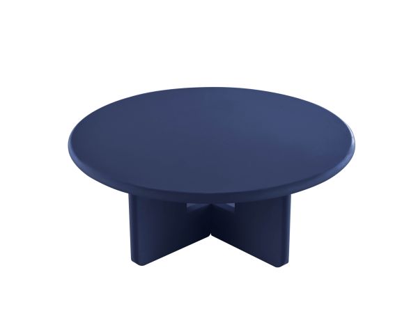 Table basse ronde 80 cm design minimaliste bleu encre "Nalya" à piètement sculptural